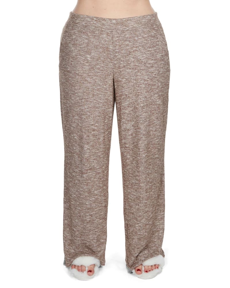 Front of a model wearing a size 2X Women's Hacci Wide Leg Soft Lightweight Lounge Pants in Pebble Brown by Memoi. | dia_product_style_image_id:299762